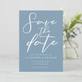 Dusty Blue White Typografy Coastal Save the Date (Stehend Vorderseite)