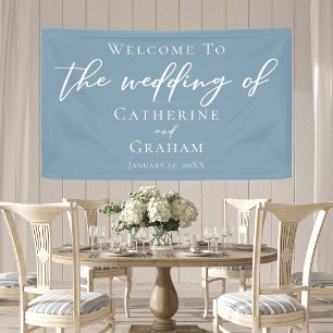 Dusty Blue White Typografy Coastal Wedding Banner