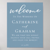 Dusty Blue White Typografy Coastal Wedding Poster (Vorne)
