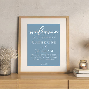 Dusty Blue White Typografy Coastal Wedding Poster