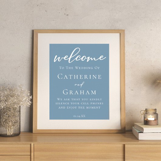 Dusty Blue White Typografy Coastal Wedding Poster