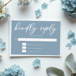 Dusty Blue White Typografy Coastal Wedding RSVP Karte