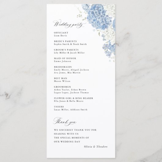 Dusty Blue White Watercolor Wedding Ceremony Programm (Rückseite)