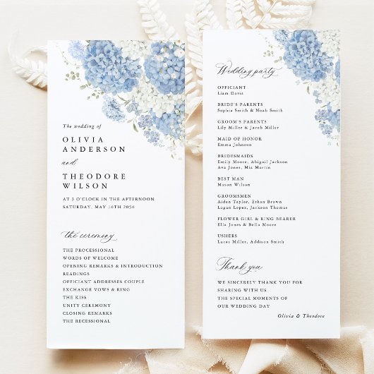 Dusty Blue White Watercolor Wedding Ceremony Programm