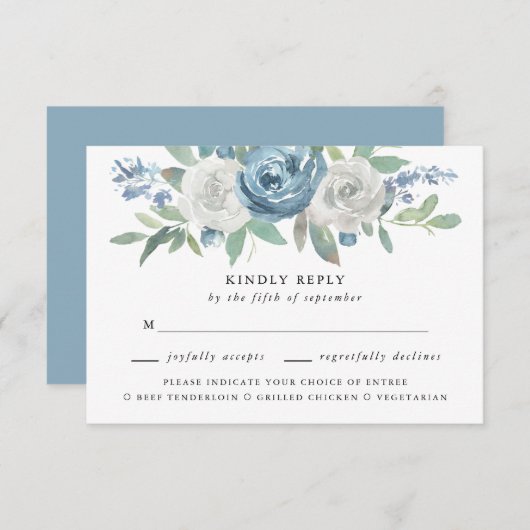 Dusty Blue & White Wedding Meal Choice UAWG RSVP Karte (Vorne/Hinten)