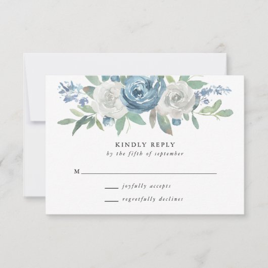 Dusty Blue & White Wedding RSVP Card (Vorderseite)