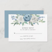 Dusty Blue & White Wedding RSVP Card (Vorne/Hinten)