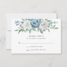 Dusty Blue & White Wedding RSVP Card