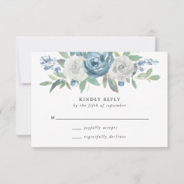 Dusty Blue & White Wedding RSVP Card Karte