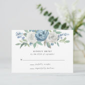 Dusty Blue & White Wedding RSVP Card Karte (Stehend Vorderseite)