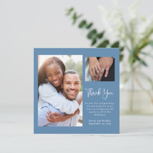 Dusty Blue White Wildblume Wedding Vielen Dank Einladung (Stehend Vorderseite)