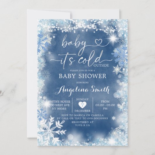 Dusty Blue & White Winter Baby Shower Invite11 Einladung (Vorderseite)