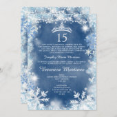 Dusty Blue & White Winter Spanish Girl 15 Años Einladung (Vorne/Hinten)