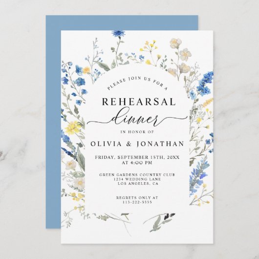 Dusty Blue Wild Blume Probe Einladung (Vorne/Hinten)