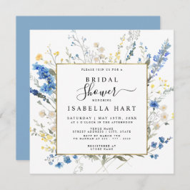 Dusty Blue Wild Floral Dainty Boho Brautparty Einladung