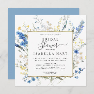 Dusty Blue Wild Floral Dainty Boho Brautparty Einladung