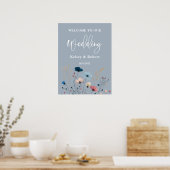 Dusty Blue Wild Floral Welcome Wedding Sign Poster (Küche)