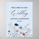 Dusty Blue Wild Floral Welcome Wedding Sign Poster (Vorne)