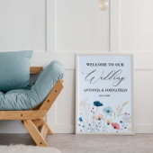 Dusty Blue Wild Floral Welcome Wedding Sign Poster