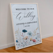 Dusty Blue Wild Floral Welcome Wedding Sign Poster