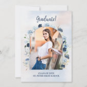 Dusty Blue Wildblume Abschluss mit Foto Einladung (Vorderseite)