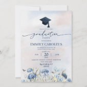 Dusty Blue Wildblume Abschluss mit Foto Einladung (Rückseite)