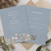 Dusty Blue Wildblume All in One QR Code Wedding Einladung