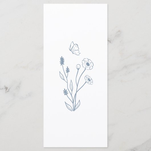Dusty Blue Wildblume and Butterfets Menu Card Menükarte (Rückseite)