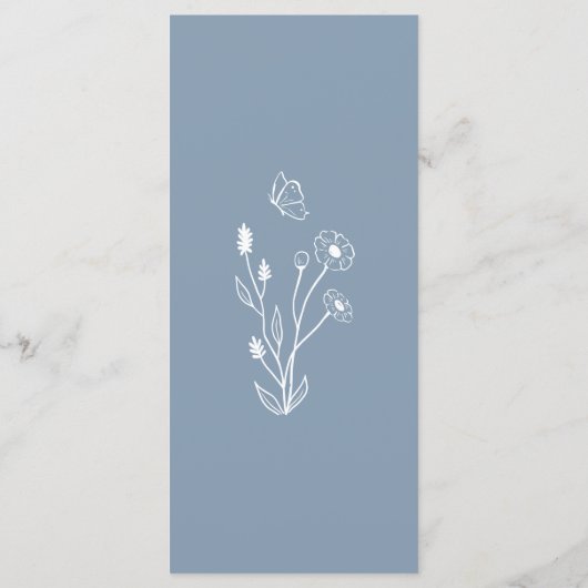 Dusty Blue Wildblume and Butterfets Menu Card Menükarte (Rückseite)