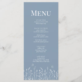 Dusty Blue Wildblume and Butterfets Menu Card Menükarte