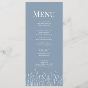 Dusty Blue Wildblume and Butterfets Menu Card Menükarte