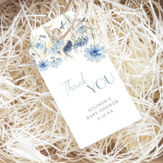 DUSTY Blue Wildblume Baby Dusche Vielen Dank Geschenkanhänger