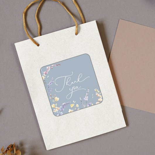 Dusty Blue Wildblume Baby Dusche Vielen Dank Quadratischer Aufkleber