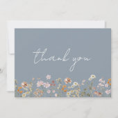 Dusty Blue Wildblume Baby in Bloom Baby Shower Dankeskarte (Vorderseite)