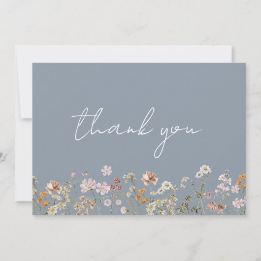 Dusty Blue Wildblume Baby in Bloom Baby Shower Dankeskarte (Vorderseite)