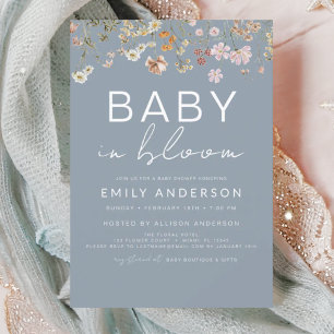 Dusty Blue Wildblume Baby in Bloom Baby Shower Einladung