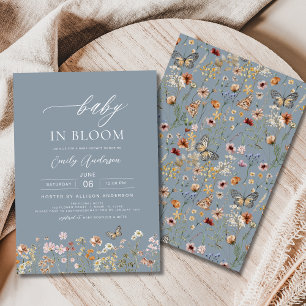 Dusty Blue Wildblume Baby in Bloom Baby Shower Einladung