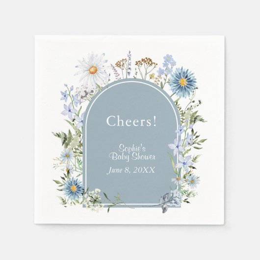 Dusty Blue Wildblume Baby in Bloom Baby Shower Serviette (Vorderseite)