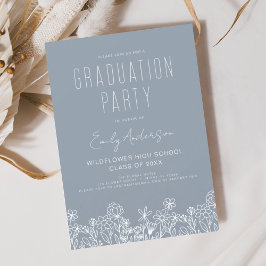 Dusty Blue Wildblume Bloom Graduation Party Boho Einladung