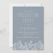 Dusty Blue Wildblume Bloom Graduation Party Boho Einladung (Vorderseite)