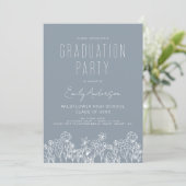 Dusty Blue Wildblume Bloom Graduation Party Boho Einladung (Stehend Vorderseite)
