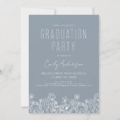 Dusty Blue Wildblume Bloom Graduation Party Boho Einladung (Vorderseite)