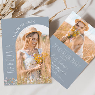 Dusty Blue Wildblume Bloom Graduation Party Einladung