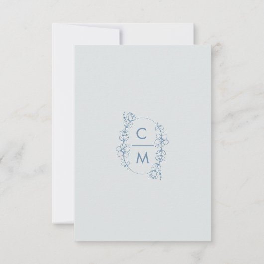 Dusty Blue Wildblume Bohemisch Arch Wedding RSVP Karte (Rückseite)
