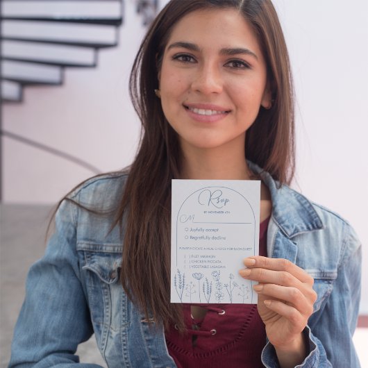 Dusty Blue Wildblume Bohemisch Arch Wedding RSVP Karte