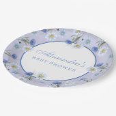 Dusty Blue Wildblume Boho Baby Shower Pappteller (Schrägansicht)