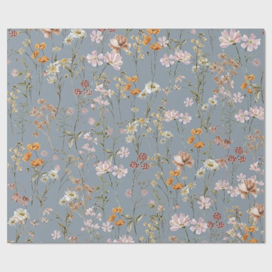 Dusty Blue Wildblume Boho Bloom Garden Boho Geschenkpapier (Flach)