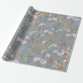 Dusty Blue Wildblume Boho Bloom Garden Boho Geschenkpapier (Ungerollt)