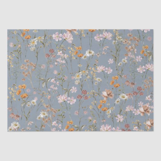 Dusty Blue Wildblume Boho Bloom Garden Boho Seidenpapier (Vorderseite)