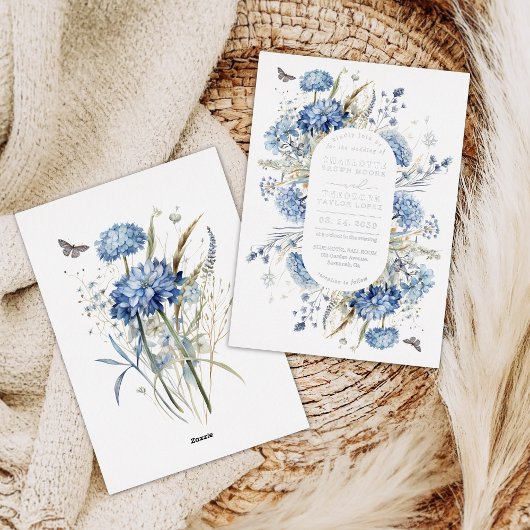 Dusty Blue Wildblume Boho Chic Garden Wedding Folieneinladung